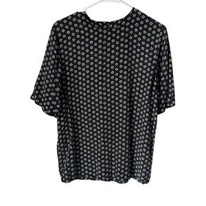 Patrick Collection 100% Silk Black Geometric Diamond Print Short Sleeve Blouse S